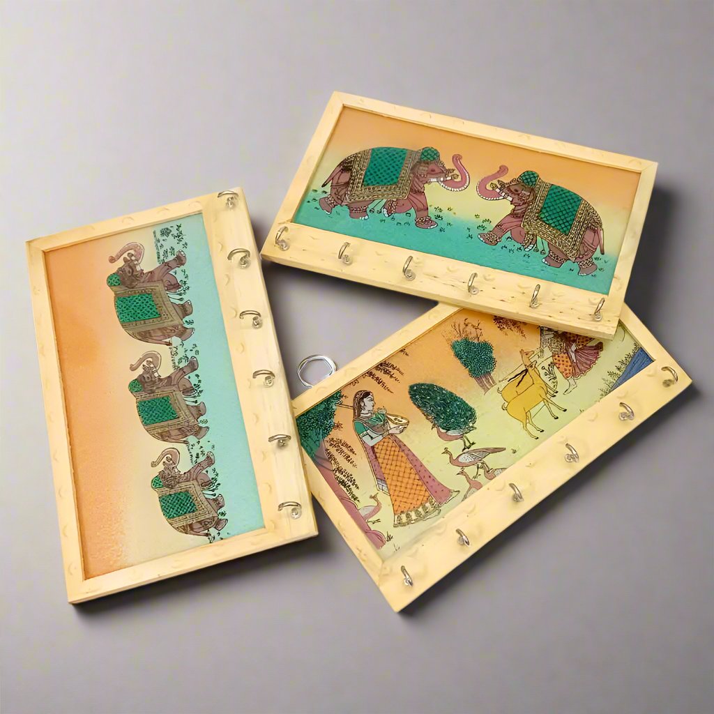 Decorative Wooden Key Holder Featuring Real Gemstones and Elegant Design