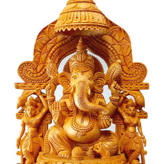 Handmade riddhi siddhi ganesha in wood carving.