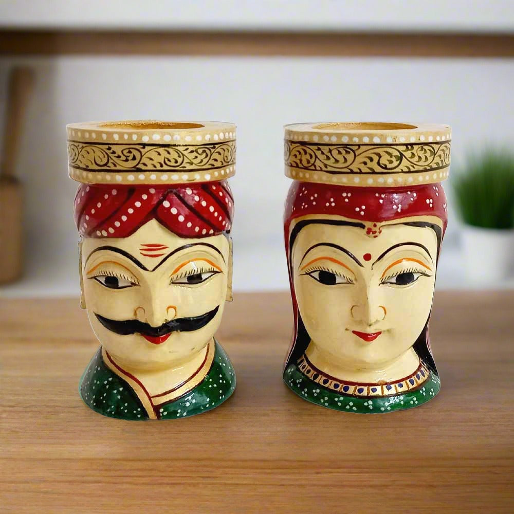 A 10cm traditional wooden desk organizer and pen holder with beautiful hand painting.