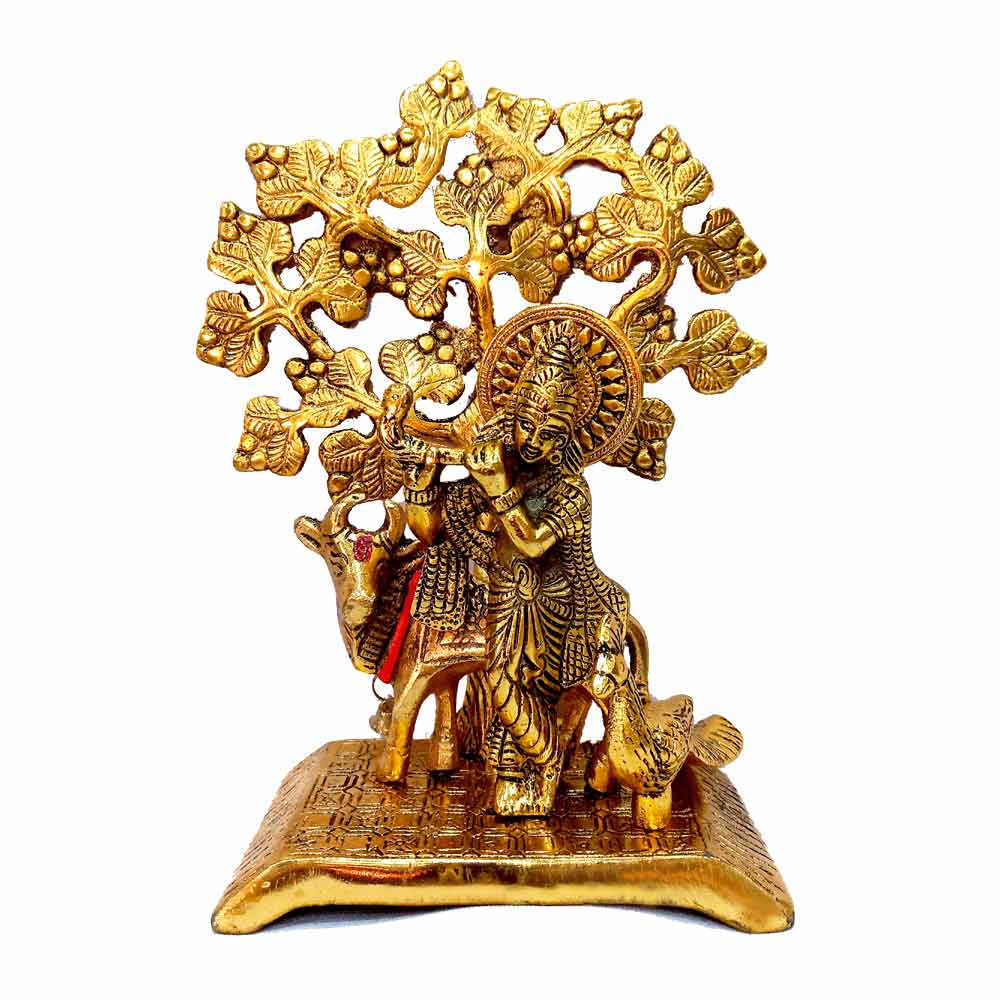 Metal Krishna with Cow Idol