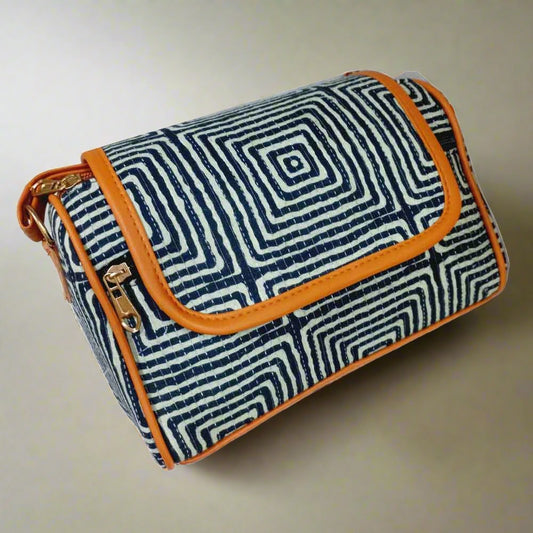 Blue & White Printed Sling Bag