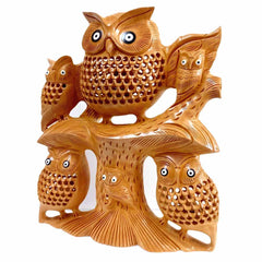 Wooden Lattice Owl Statue for Home Decor