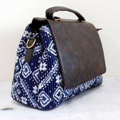 Leather Sling Bag with Ethnic Print