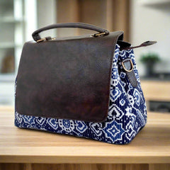 Leather Sling Bag with Ethnic Print
