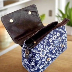 Leather Sling Bag with Ethnic Print