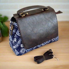 Leather Sling Bag with Ethnic Print