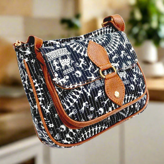 Warli Printed Black Sling Bag