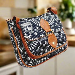 Warli Printed Black Sling Bag