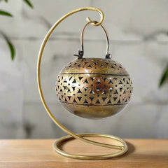 A 25cm hanging metal lantern with a beautiful golden finish, an ideal piece for home decor.