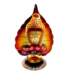 A 31cm Buddha showpiece made of metal, also functioning as a candle holder.