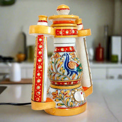 Electric marble lantern lamp featuring regulator to control light intensity and easy bulb change