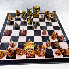 Ambabari royal design wooden chess set, handcrafted with detailed artistry and traditional Indian motifs.