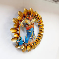 Artistic metal Krishna wall decoration frame with vibrant hand painting, enhancing home ambience.