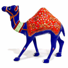 An attractive Meenakari camel sculpture with vibrant blue enamel and hand-painted detailing.
