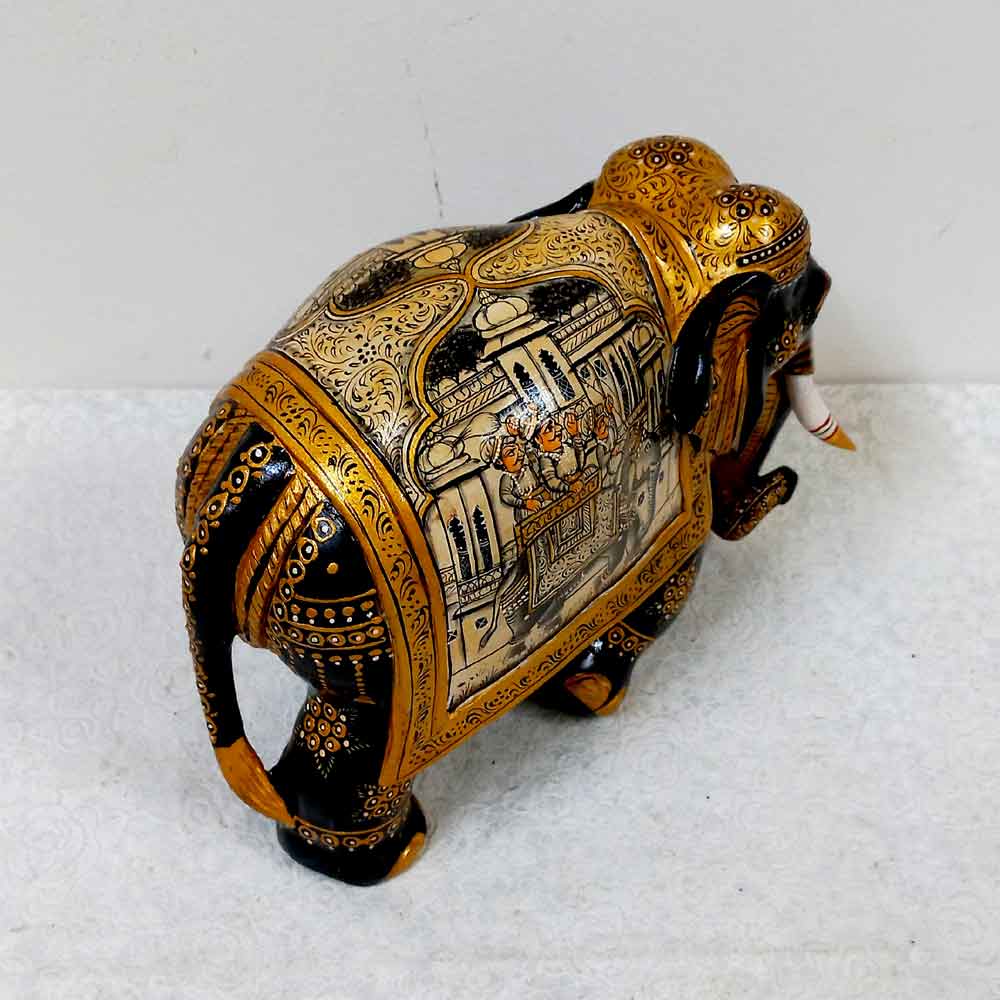 Cultural Kadamba wood elephant decorative showpiece with miniature paintings, adding traditional charm to any space.
