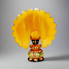 Exquisite dancing peacock statue carved from kadamb wood and adorned with traditional hand art