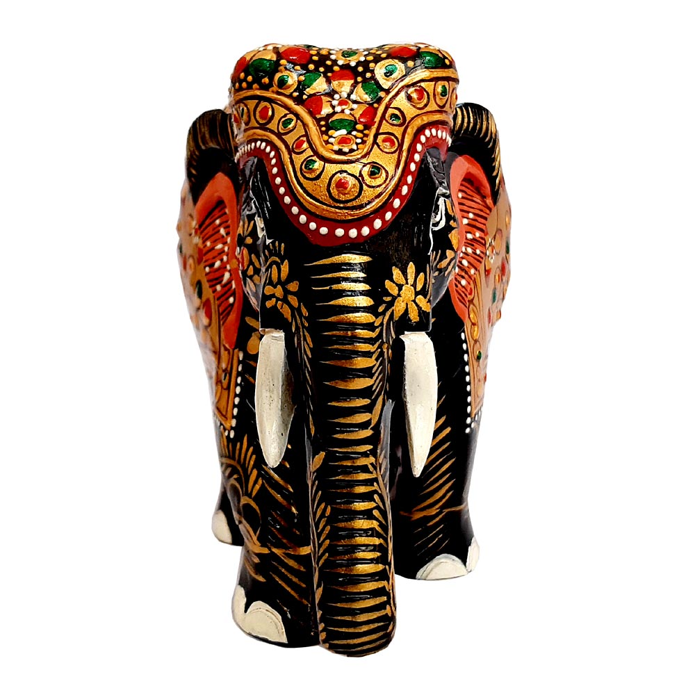 A decorative black elephant showpiece, an attractive piece for a home showcase.