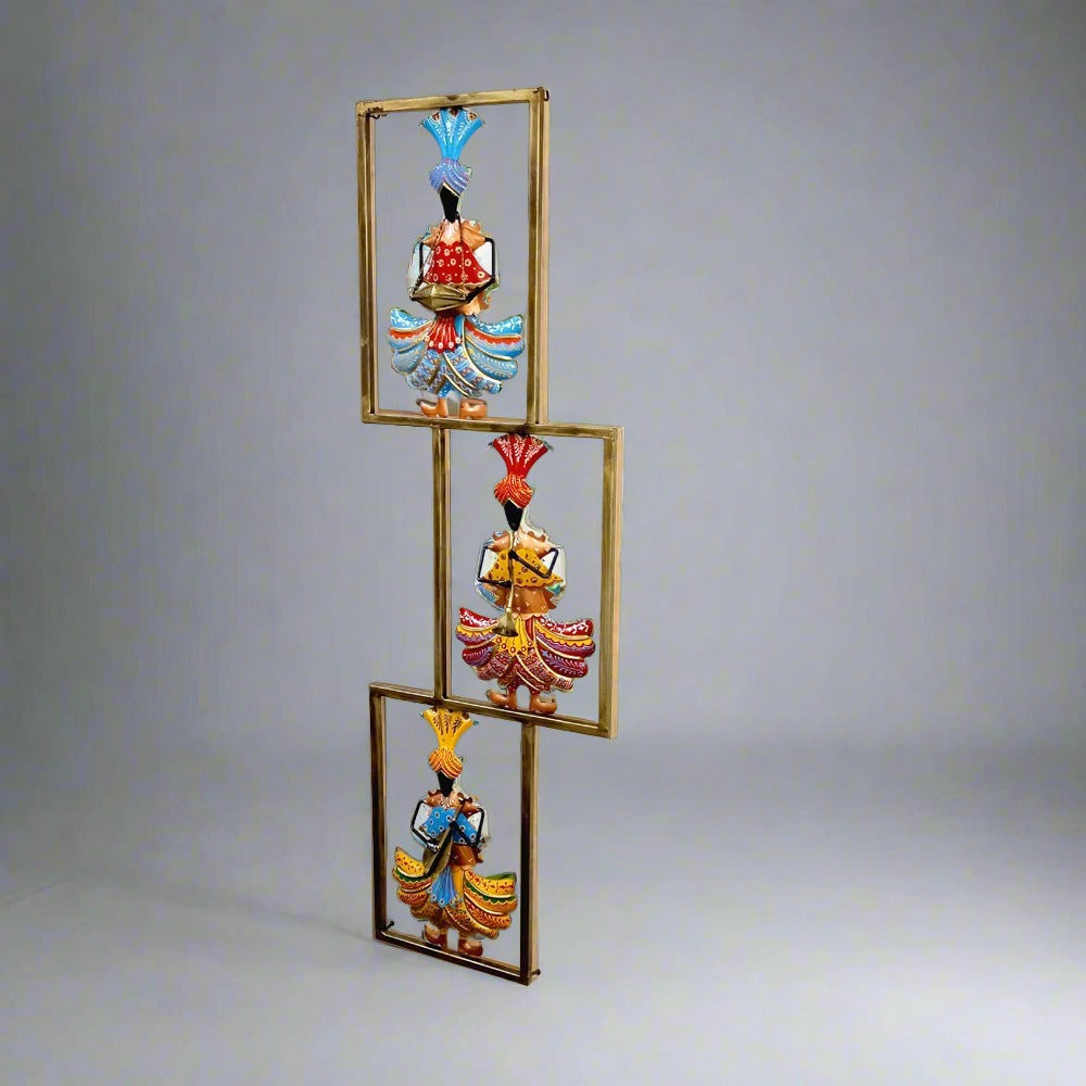 Decorative metal wall hanging frame with different musician figures in colorful traditional style, pleasing and artistic.