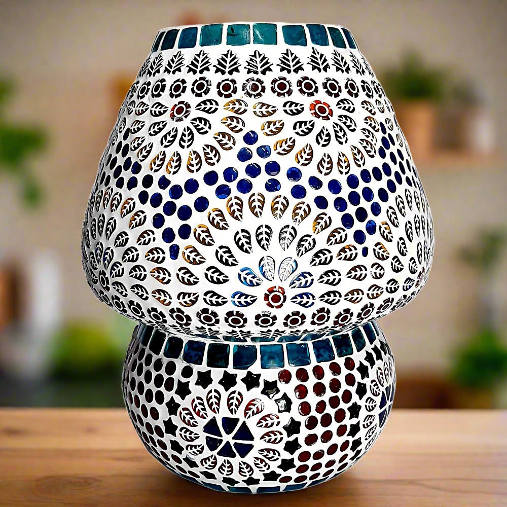 Decorative mosaic glass table lamp for weddings, anniversaries, and parties.
