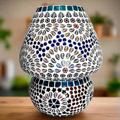 Decorative mosaic glass table lamp for weddings, anniversaries, and parties.