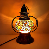 Handcrafted decorative lantern lamp with intricate mosaic glass work and vibrant colors