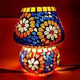 Handcrafted decorative mosaic table lamp with vibrant multicolor glass tiles and warm ambient lighting