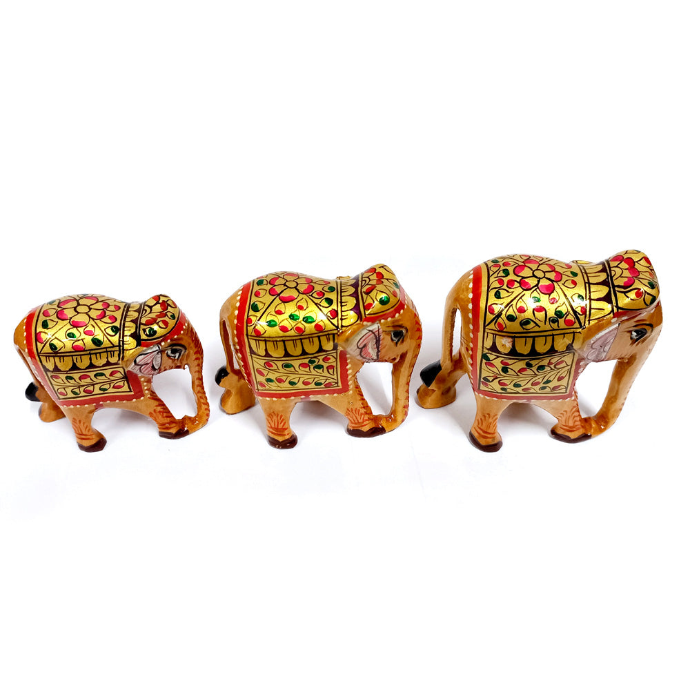 Decorative wooden elephant set of three pieces for gifting and décor.