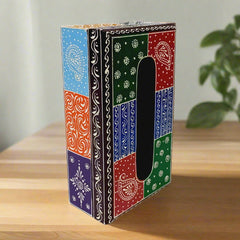 Decorative handcrafted wooden tissue box featuring colorful paintings and fine workmanship.