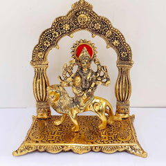 Front view Maa Durga standing metal statue golden polish 20cm length