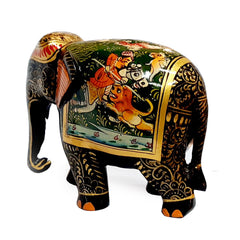 Elephant statue made from Kadamba wood, hand-painted with detailed Mughal art, elegant home decor