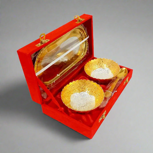 Elegant German silver two bowl and tray set with spoon, perfect for gifting.