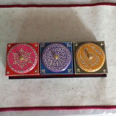 Gift-worthy wooden dry fruit box set featuring three steel bowls and exquisite hand workmanship, perfect for celebrations.