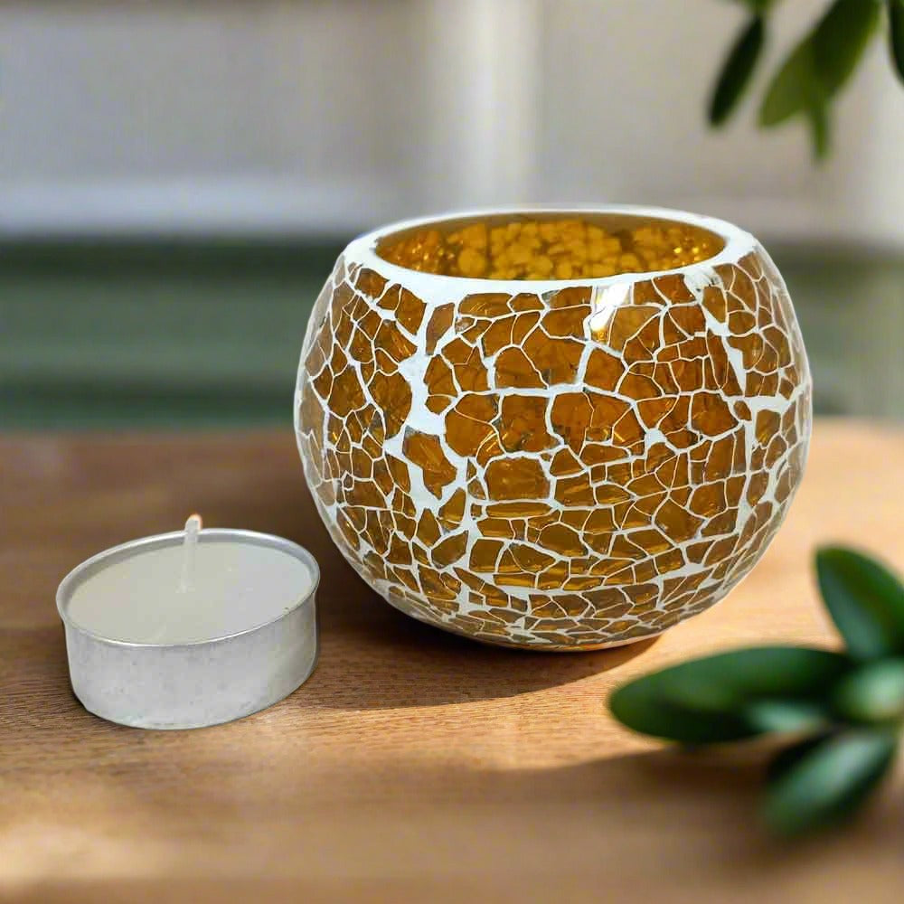 Glass crackle candle holder including candle, a wonderful gift item for Diwali and other celebrations.