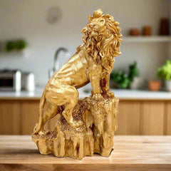 Golden mountain lion resin showpiece standing tall, 29cm height symbol of strength