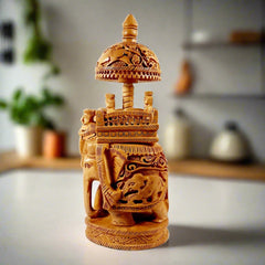 A beautiful wooden elephant statue with hand art carving, a Rajasthani traditional design famous worldwide.