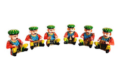 A colorful hand-painted Rajasthani musician set made of wood, perfect for home decor.