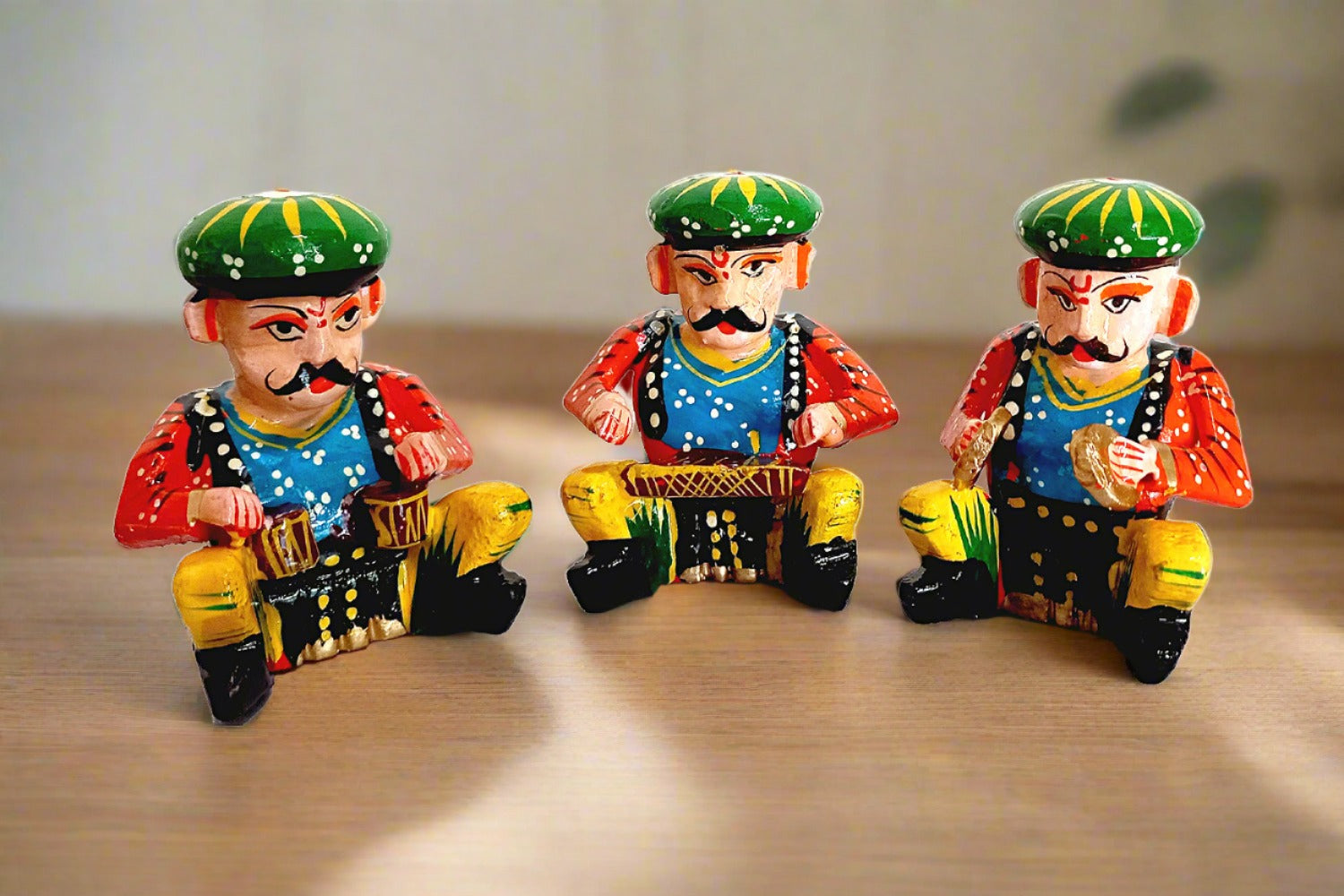A beautiful set of hand-painted wooden musician figurines, a wonderful showpiece for home decoration.