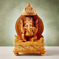 Handcrafted Lord Ganesh idol made of kadamb wood, symbolizing prosperity and good beginnings.