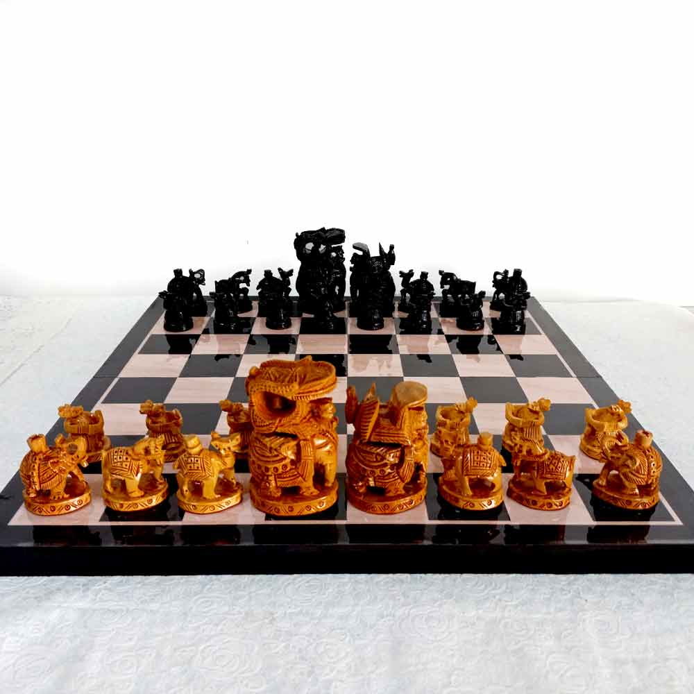 A handmade wooden Ambabadi chess set, an exceptional and royal gift item for chess lovers and collectors.