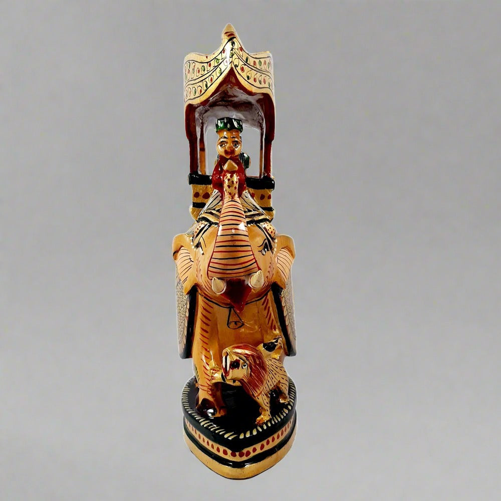 Hand-painted Ambabari elephant statue crafted from kadamb wood, perfect as a unique and royal gift.