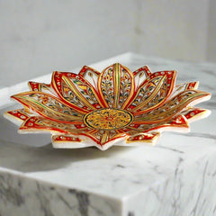 Hand-painted marble urli in lotus shape, perfect for temple decoration and placing worship flowers.