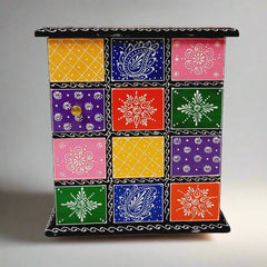 Hand-painted wooden key storage box with ample space, ideal for wall mounting and keeping keys safe.