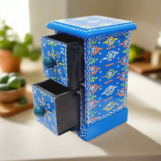 A high-quality wooden jewelry storage box with two drawers, perfect for earrings and chains.