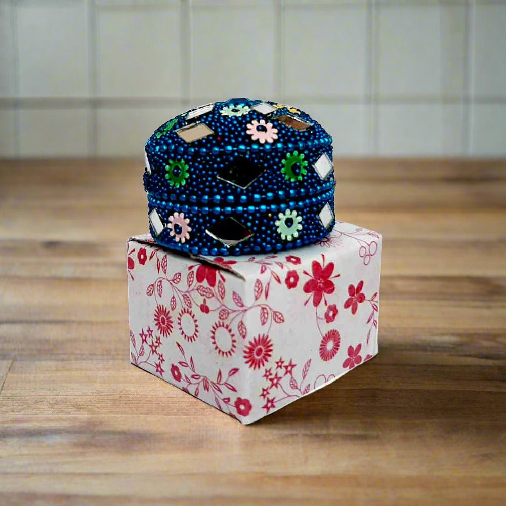 A lakh work sindoor dibbi (box) for festivals like Navratri, Pongal, and Karvachauth.