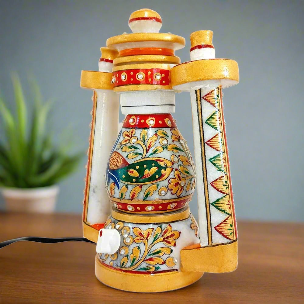 Traditional hand-painted marble lantern lamp with light regulator, ideal for home decor and gifting