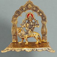 23cm golden oxidized Maa Durga metal murti with arch power goddess