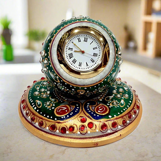 Makarana marble round clock with exquisite meenakari hand painting and high-quality dial