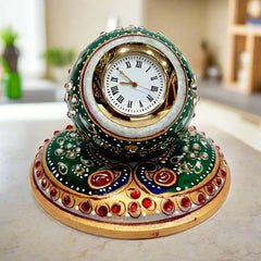 Makarana marble round clock with exquisite meenakari hand painting and high-quality dial