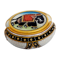 Handcrafted marble coasters featuring detailed elephant motifs and embellished holder, perfect for gifts