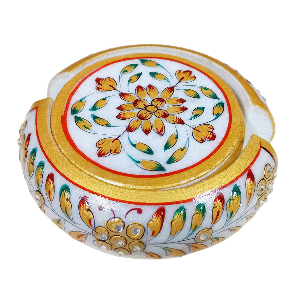 Handcrafted marble tea coasters showcasing fine painting skills and artistic craftsmanship